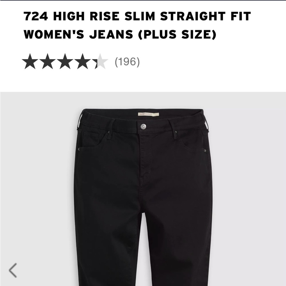 724 HIGH RISE SLIM STRAIGHT FIT WOMEN'S JEANS (PLUS SIZE) NWT Soft Black 20W - Picture 5 of 7